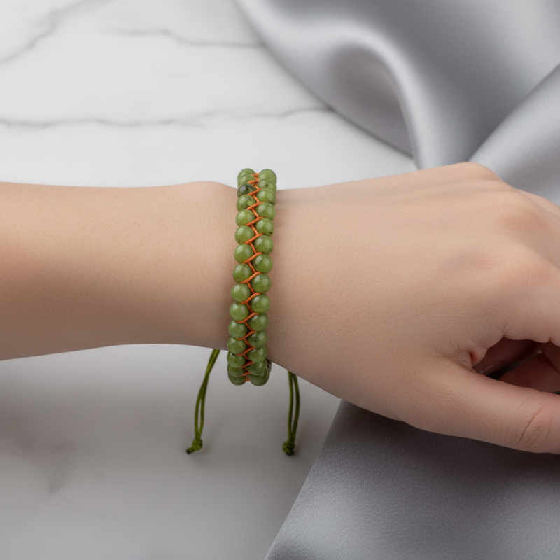 Yeşim 4 mm Çift Sıra Doğal Taş Makrome Bileklik – Unisex El İşçiliği - Görsel 2 - Safnaturel
