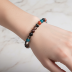 Başak Burcu Doğal Taş Bileklik – Granat Lal, Dumanlı Kuvars, Obsidyen, Jasper, Mavi Apatit & Siyah Göz Akik