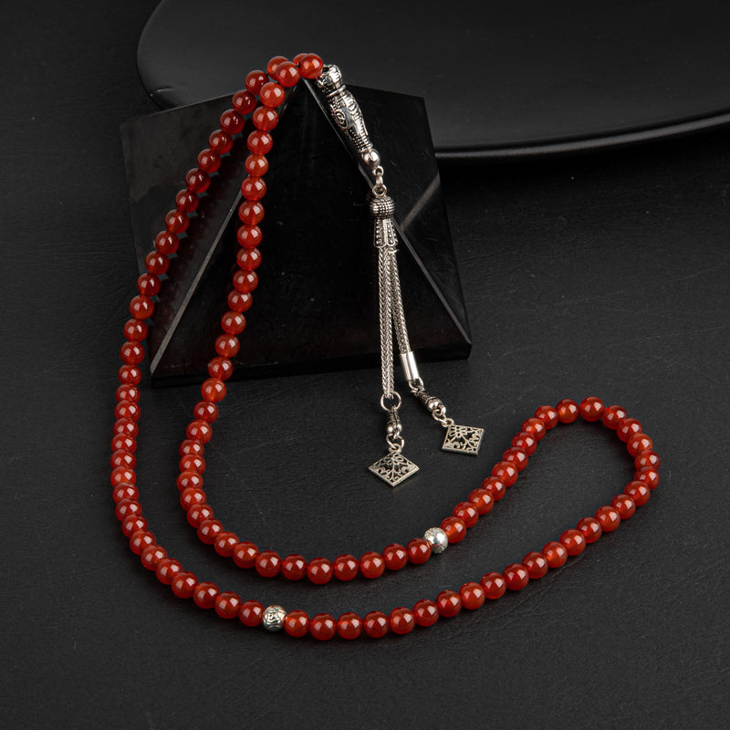 Kırmızı Akik Doğal Taş Tesbih 99luk - 6mm