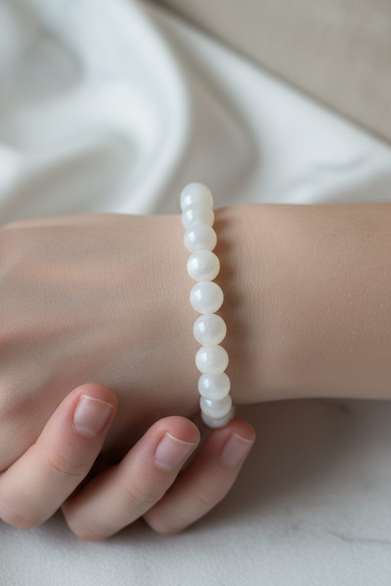 Selenit 8mm Doğal Taş Bileklik - Görsel 1 - Safnaturel