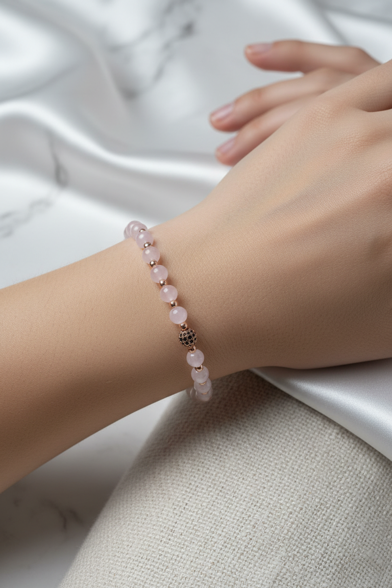 Pembe Kuvars ve Hematit Doğal Taş Bileklik – Unisex Şık Tasarım - Görsel 1 - Safnaturel
