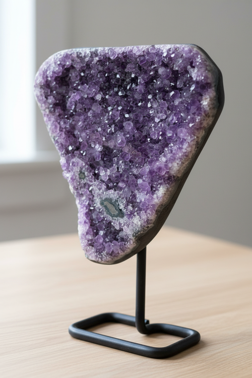 Amethyst Natural Stone Raw Piece with Stand | Collectible Purple Crystal Decorative Natural Stone