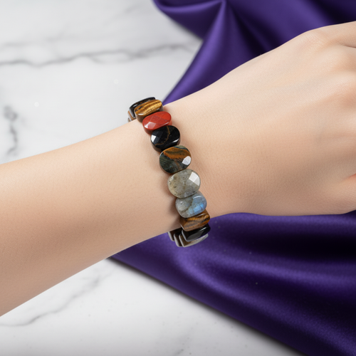 Akrep Burcu Doğal Taş Bileklik – Dumanlı Kuvars, Obsidyen, Jasper, Kaplan Gözü, Akik & Pembe Kuvars