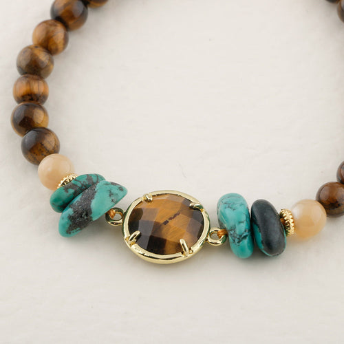Kaplan Gözü-Sedef-Turkuaz Doğal Taş Bileklik