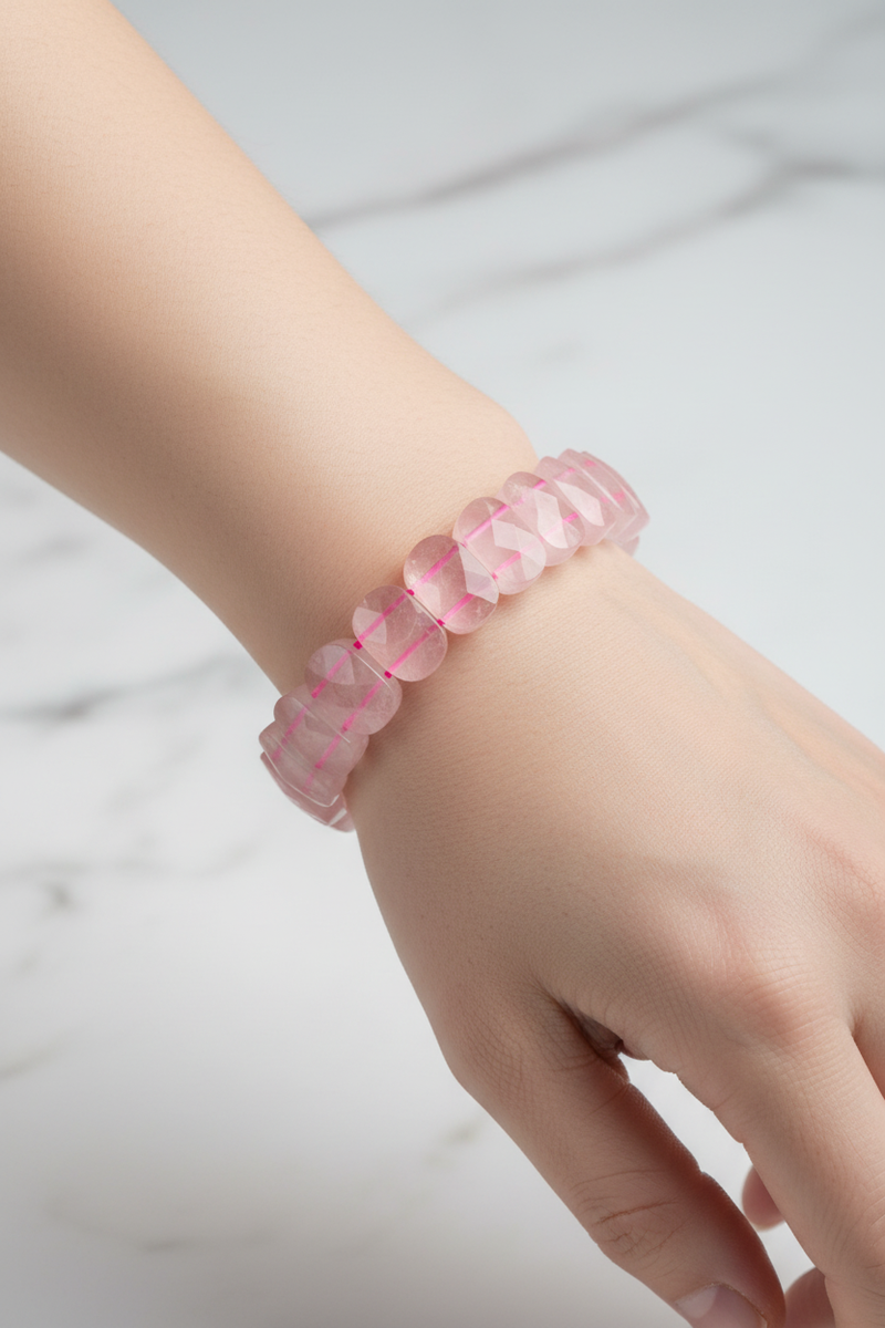 Pembe Kuvars (Gül Kuvars) Doğal Taş Geniş Kesim Bileklik - Görsel 1 - Safnaturel