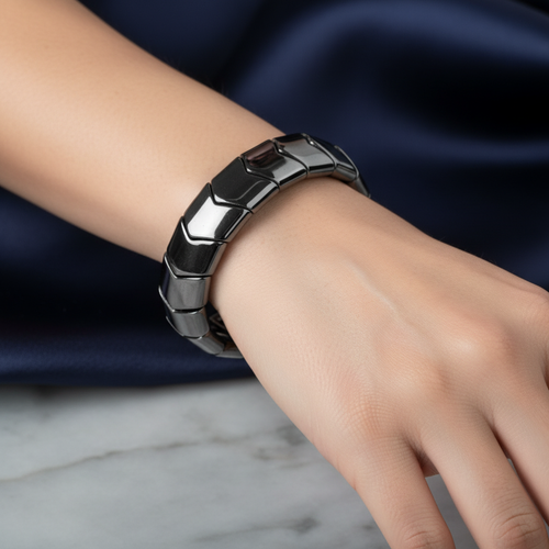 Hematit Doğal Taş Balık Sırtı Geniş Kesim Bileklik – Unisex El İşçiliği