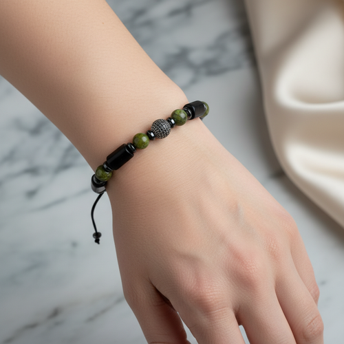 Zebercet, Şungit, Hematit Gümüş Aparat Doğal Taş Bileklik