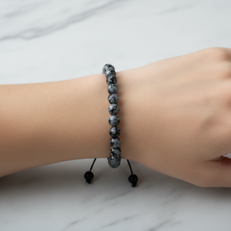 Karlı Obsidyen 6 mm Merdiven Kapama Doğal Taş Bileklik – El İşçiliği - Görsel 2 - Safnaturel