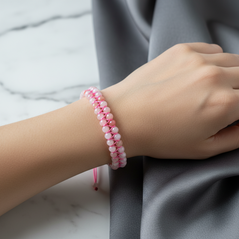 Opal Pembe 3-4 mm Çift Sıra Doğal Taş Bileklik – Unisex El İşçiliği - Görsel 1 - Safnaturel