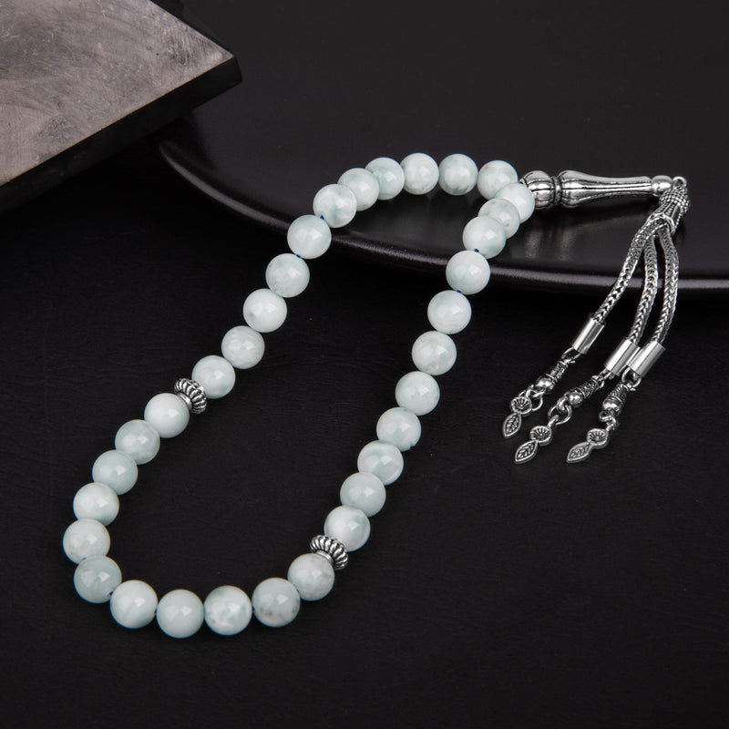 Mavi Larimar Doğal Taş Tesbih 33lük - 8mm