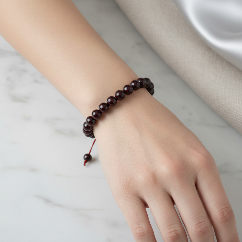 Bordo Granat Lal 8 mm Merdiven Kapama Doğal Taş Bileklik – El İşçiliği - Görsel 1 - Safnaturel
