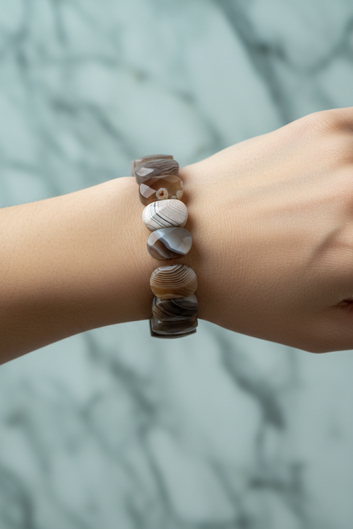 Botswana Akiği Doğal Taş Geniş Kesim Bileklik