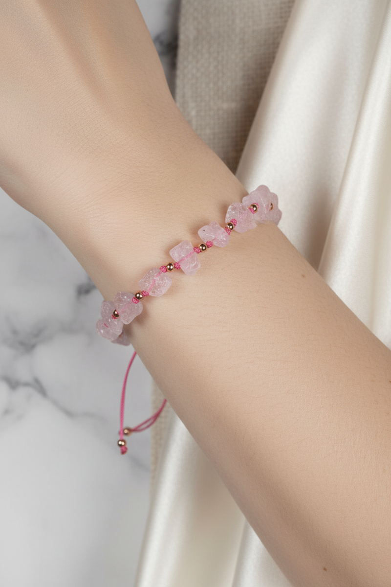 Ham Pembe Kuvars Doğal Taş Bileklik – Unisex Şık Tasarım - Görsel 1 - Safnaturel
