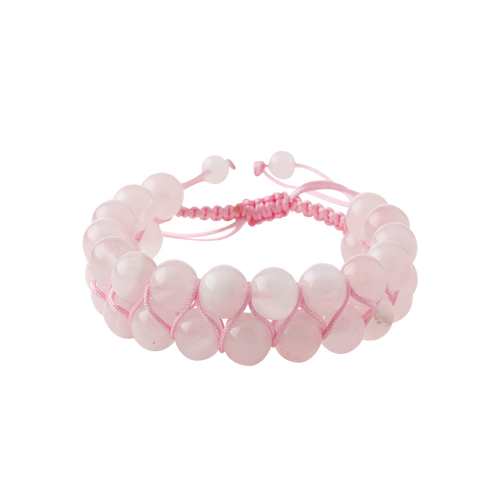 Pembe Kuvars (Gül Kuvars) 8mm Çift Sıra Makrome Doğal Taş Bileklik