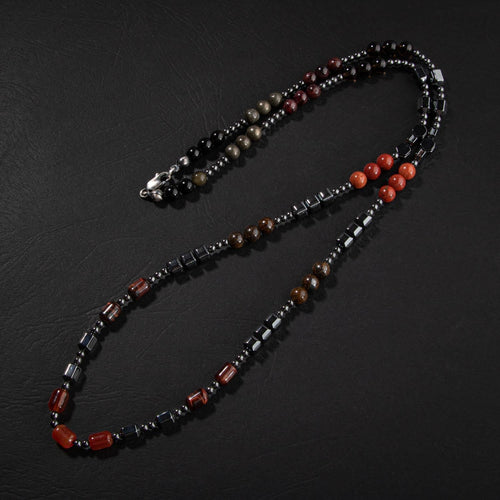 Obsidyen-Pirit-Dumanlı Kuvars-Jasper-Bronzit-Kaplan Gözü-Kırmızı Akik-Lal Taşı-Hematit Doğal Taş Erkek Tasarım Kolye
