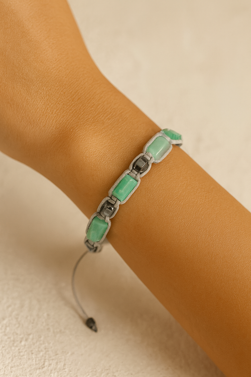 Amazonit Hematit Doğal Taş Makrome Bileklik