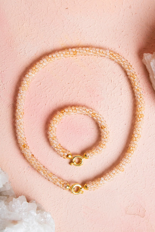 Sertifikalı El İşçiliği Örme Sitrin Gümüş Kapama Set – Kolye 48 cm, Bileklik 19 cm