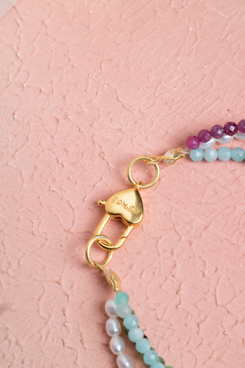 İnci - Akuamarin - Anyolit Doğaltaş 925 Ayar Gümüş Bileklik