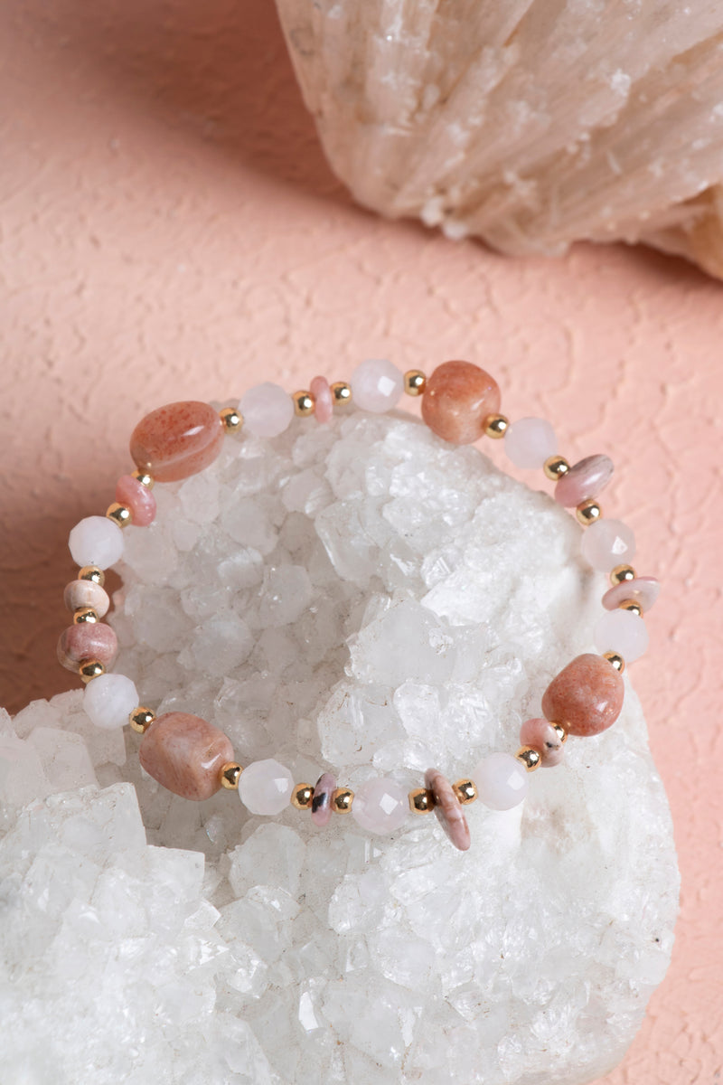 Güneş Taşı - Rodokrozit - Pembe Kuvars Doğaltaş Bileklik - Görsel 5 - Safnaturel