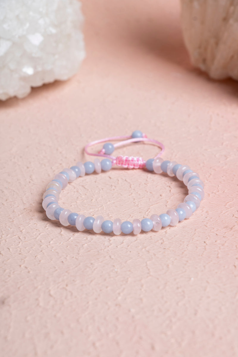 Akuamarin - Pembe Kuvars Doğaltaş Makrome Bileklik - Görsel 1 - Safnaturel
