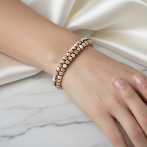 Sedef 4 mm Çift Sıra Doğal Taş Makrome Bileklik – Unisex El İşçiliği - Görsel 2 - Safnaturel