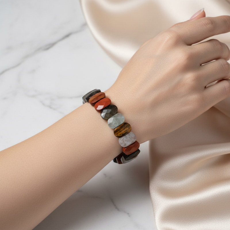 Kova Burcu Doğal Taş Bileklik – Akuamarin, Granat Lal, Jasper, Kaplan Gözü, Labradorit, Obsidyen, Selenit & Yeşil Florit - Görsel 1 - Safnaturel