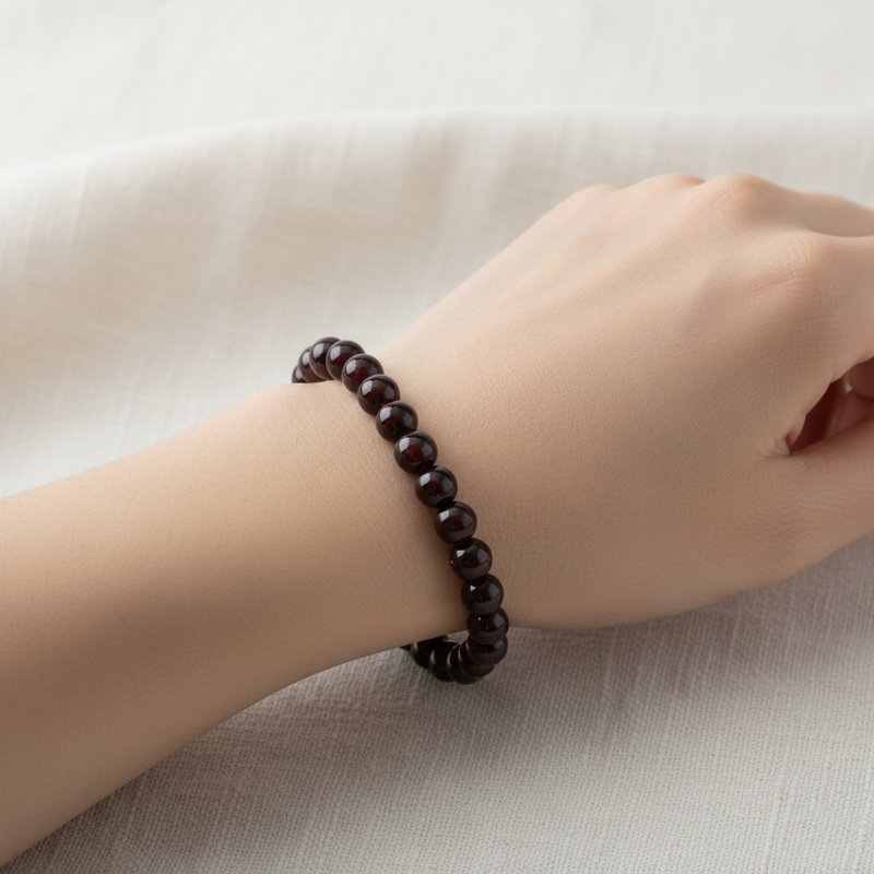Bordo Granat Lal 8 mm Merdiven Kapama Doğal Taş Bileklik – El İşçiliği - Görsel 2 - Safnaturel