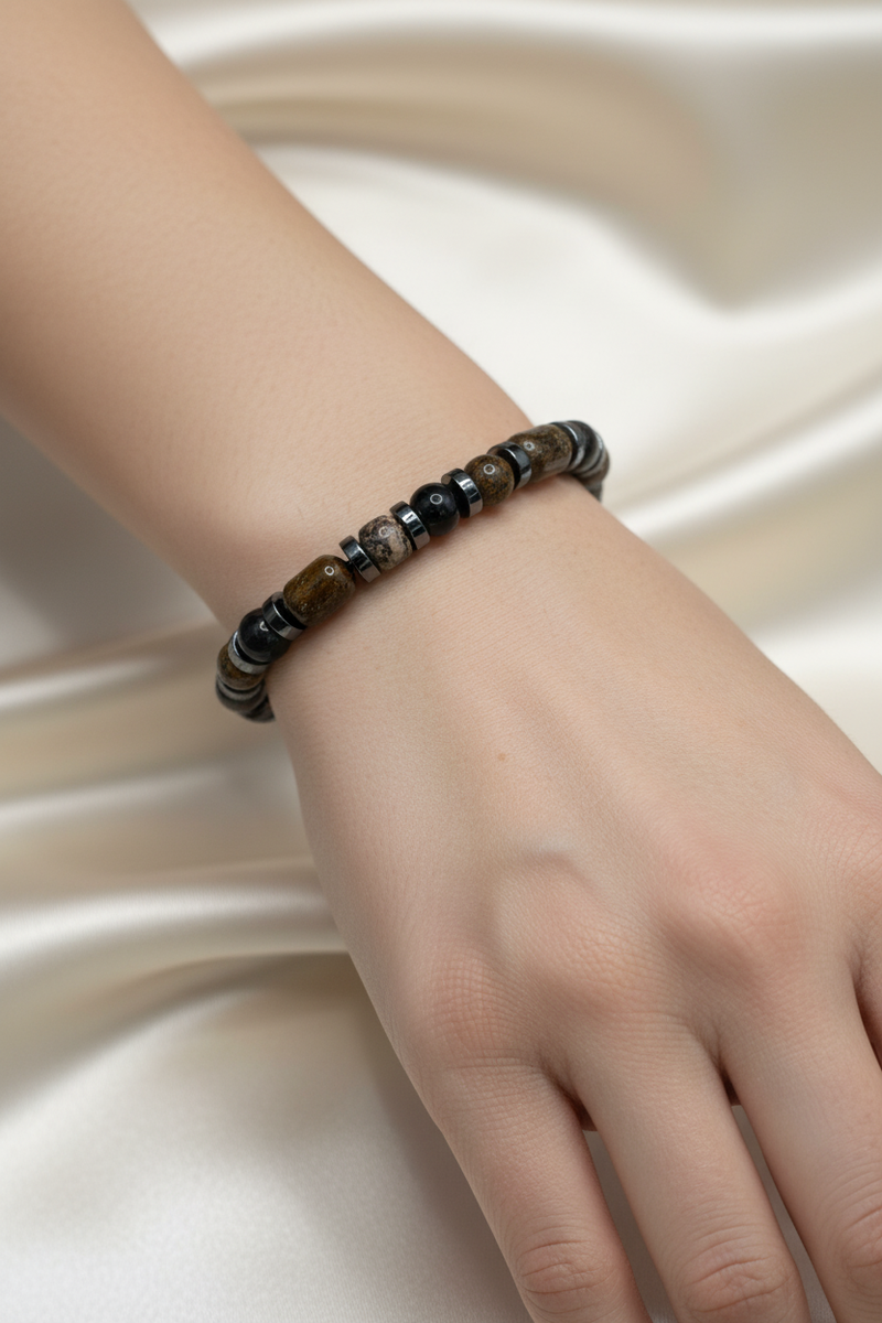 Şungit, Bronzit, Obsidyen, Rodonit ve Hematit Doğal Taş Bileklik – 6 mm Misinalı, Unisex Tasarım - Görsel 1 - Safnaturel