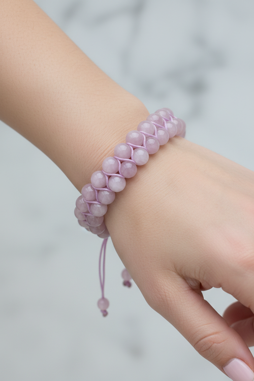 Kunzit 8mm Çift Sıra Makrome Doğal Taş Bileklik - Görsel 2 - Safnaturel
