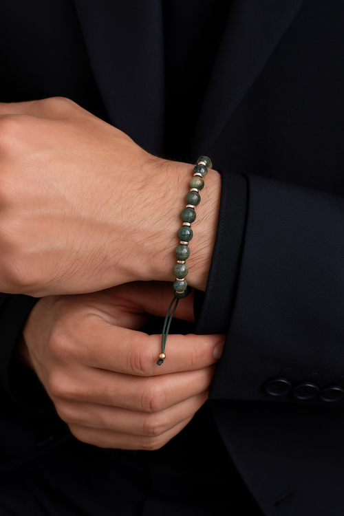 Akik Doğal Taş Makrome Örme Bileklik