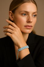 Akuamarin 6mm Çift Sıra Makrome Doğal Taş Bileklik