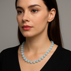 Akuamarin 8 mm Düğümlü Doğal Taş Kolye