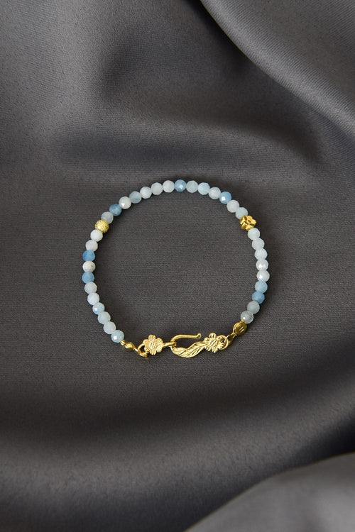 Akuamarin Doğal Taş 925 Ayar Gümüş Kapama Bileklik - Ayışığı Koleksiyonu