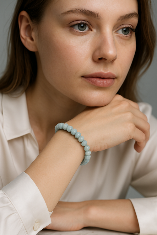 Akuamarin Doğal Taş Bileklik – 6 x 8 mm Fasetli Rondel Kesim