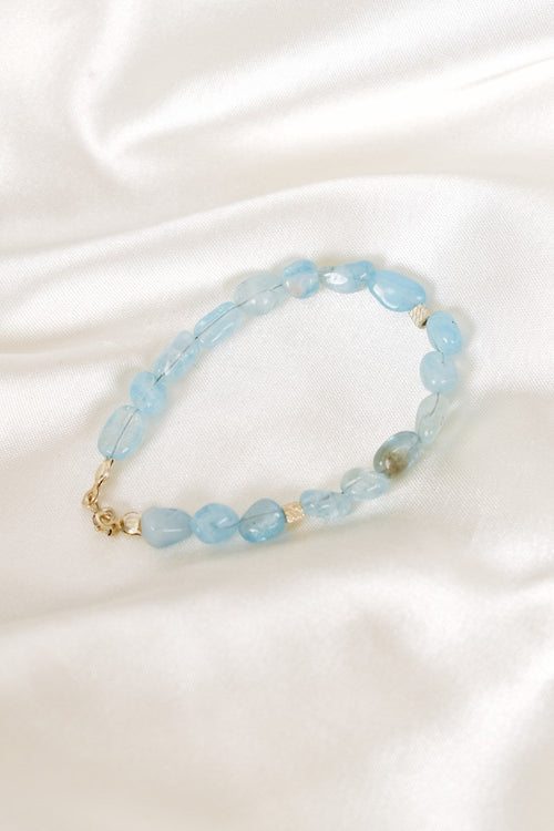 Akuamarin Doğal Taş Gümüş Aparatlı Bileklik