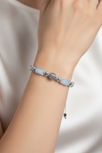 Akuamarin - Hematit Doğal Taş Zirkon Aparatlı Makrome Bileklik