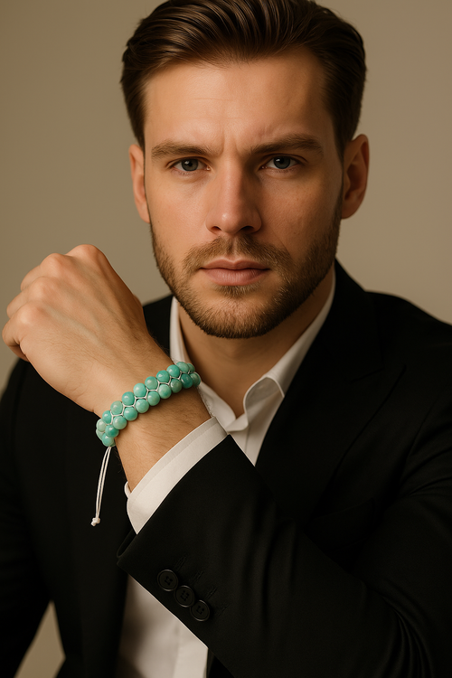 Amazonit 6mm Çift Sıra Makrome Doğal Taş Bileklik