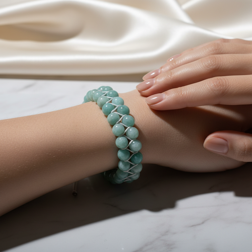 Amazonit 8mm Çift Sıra Makrome Doğal Taş Bileklik