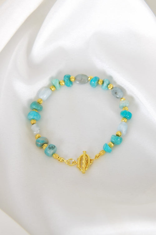 Amazonit Doğal Taş 925 Ayar Gümüş Kapama Bileklik - Ayışığı Koleksiyonu