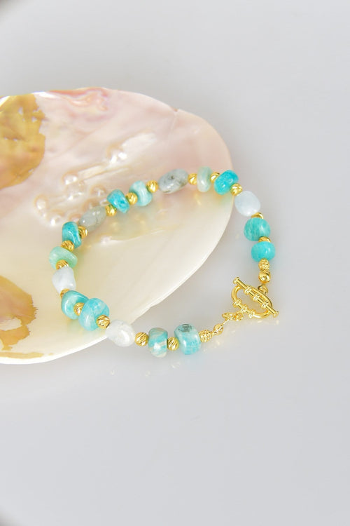 Amazonit Doğal Taş 925 Ayar Gümüş Kapama Bileklik - Ayışığı Koleksiyonu