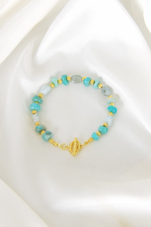 Amazonit Doğal Taş 925 Ayar Gümüş Kapama Bileklik - Ayışığı Koleksiyonu