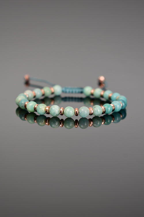 Amazonit - Hematit Doğal Taş Makrome Örme Bileklik