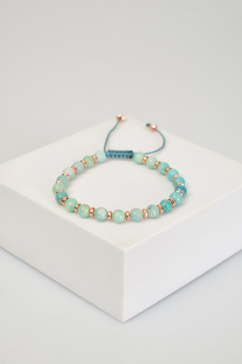 Amazonit - Hematit Doğal Taş Makrome Örme Bileklik