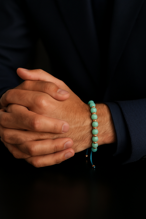 Amazonit - Hematit Doğal Taş Makrome Örme Bileklik