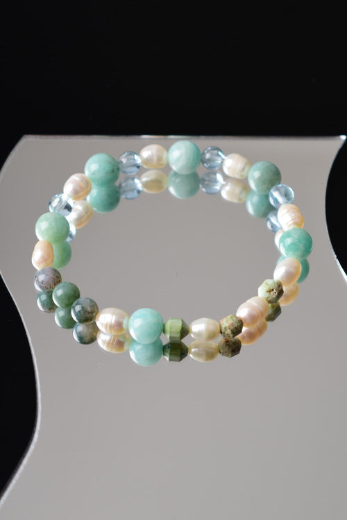Amazonit - İnci - Topaz Doğal Taş Bilekliik