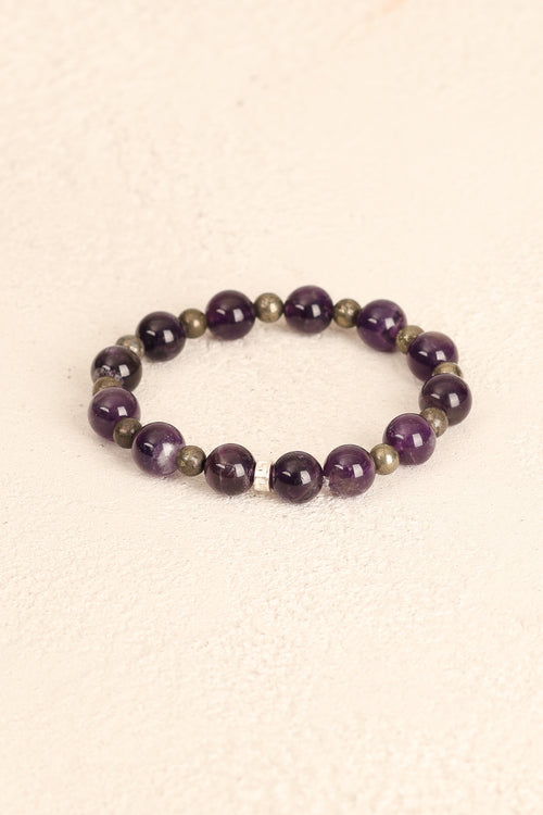 Ametist (10 mm) & Pirit (6 mm) Doğal Taş Gümüş Aparatlı Bileklik