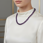 Ametist 8 mm Düğümlü Doğal Taş Kolye