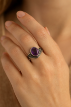 Ametist Doğal Taş 925 Ayar Gümüş Yüzük