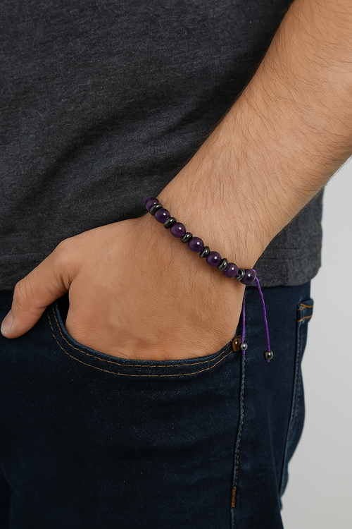 Ametist Doğal Taş Makrome Örme Bileklik