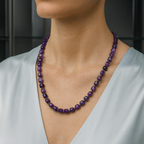 Ametist - Hematit Doğal Taş Gümüş Kapama Kolye